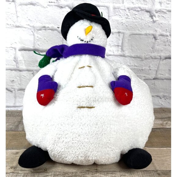 Christmas Holiday 3D Frosty Snowman Plush Pillow Snow Winter White Black Hat VTG - Picture 5 of 14